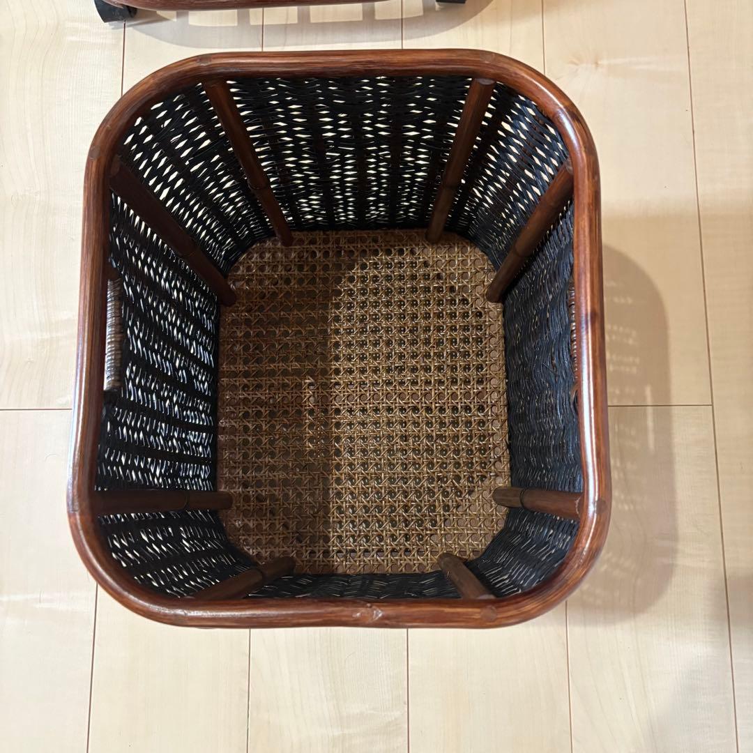 ラタン 籐製 ランドリーバスケット ラック ワゴン 収納