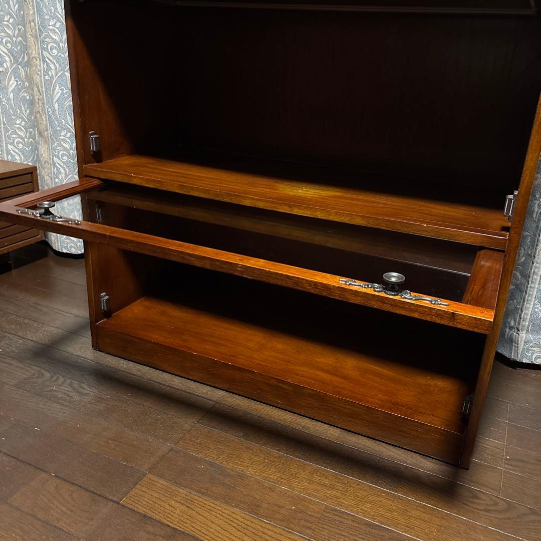 【良品】アンティーク ガラス棚 ブックケース フラップ式扉