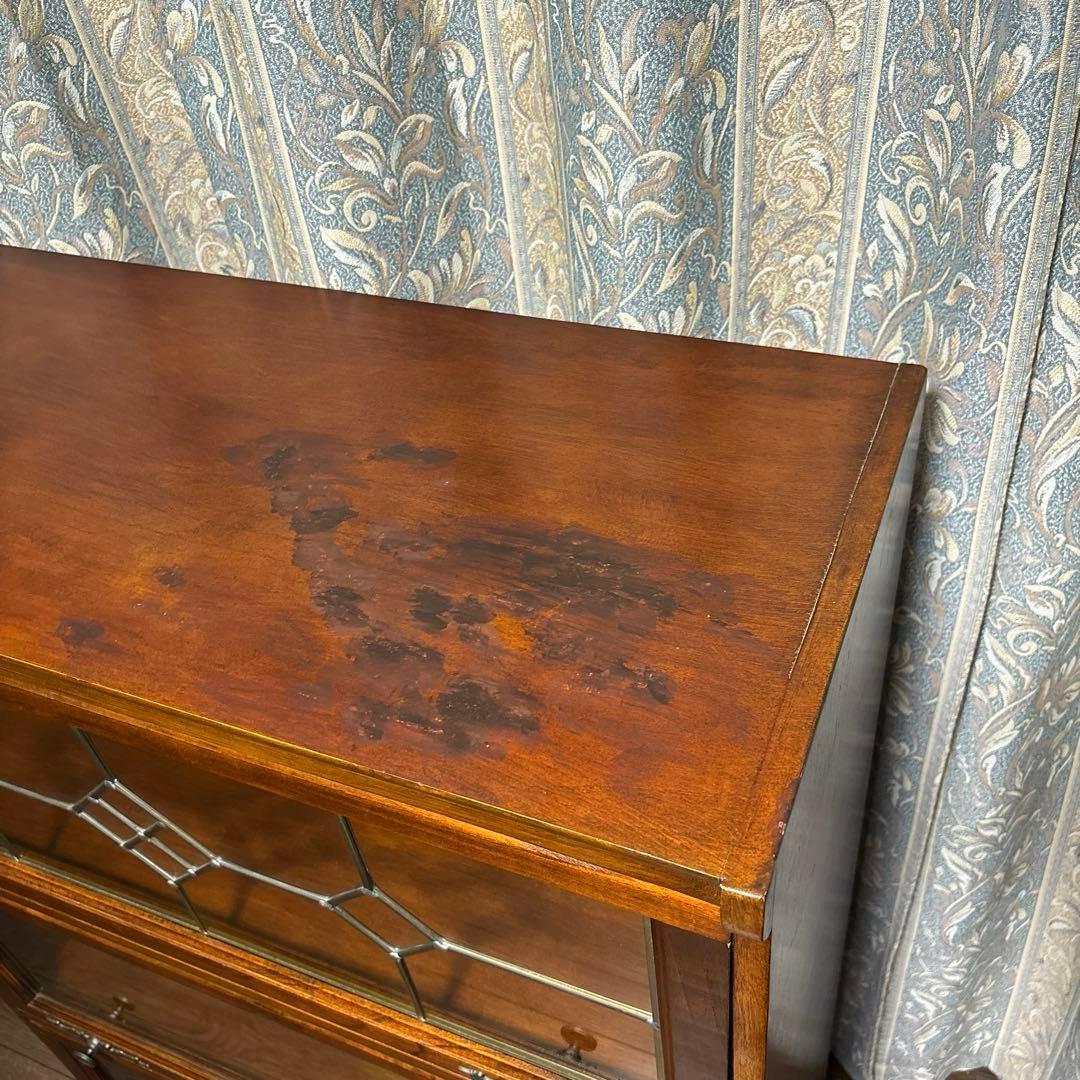 【良品】アンティーク ガラス棚 ブックケース フラップ式扉