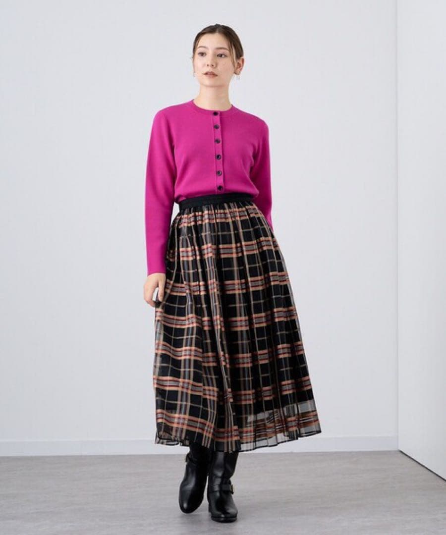 【1256】アナイ　メリノウールスムースクルーネック カーディガン　ピンク　38