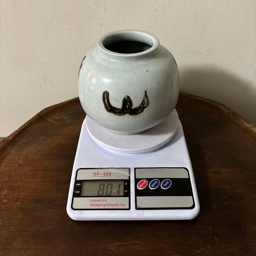 鉄釉壷　朝鮮　李朝　韓国骨董　白磁　丸壷　塩笥壺　骨董品.アンティーク.立原正秋