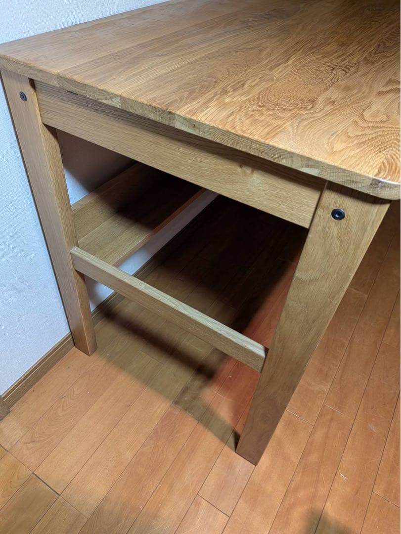 ■送料込■無印 オーク無垢材デスク 引出足元棚付 学習机 事務テーブルMUJI