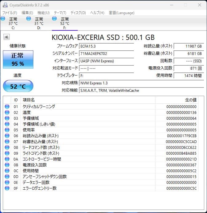 内蔵型SSD KIOXIA M.2 2280 PCIe.GEN3.0