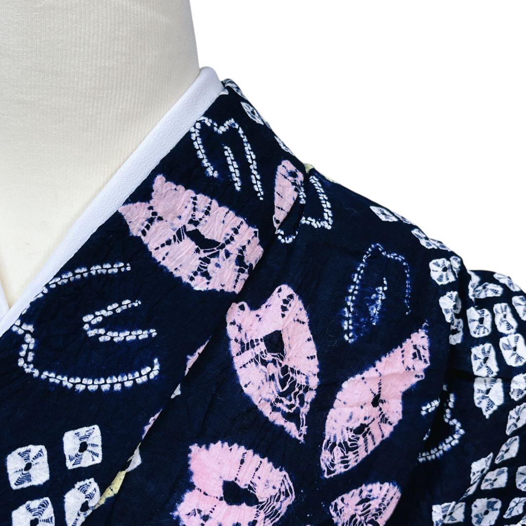 A94有松鳴海絞り 高級浴衣 花 綿　美品　トールサイズ　身丈162cm