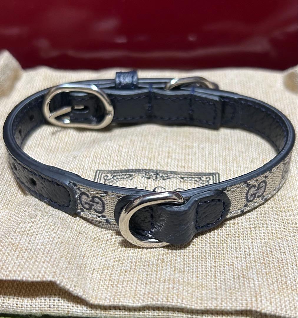 新品GUCCI グッチ エクストラスモール ペット 首輪 XXS ベージュブルー