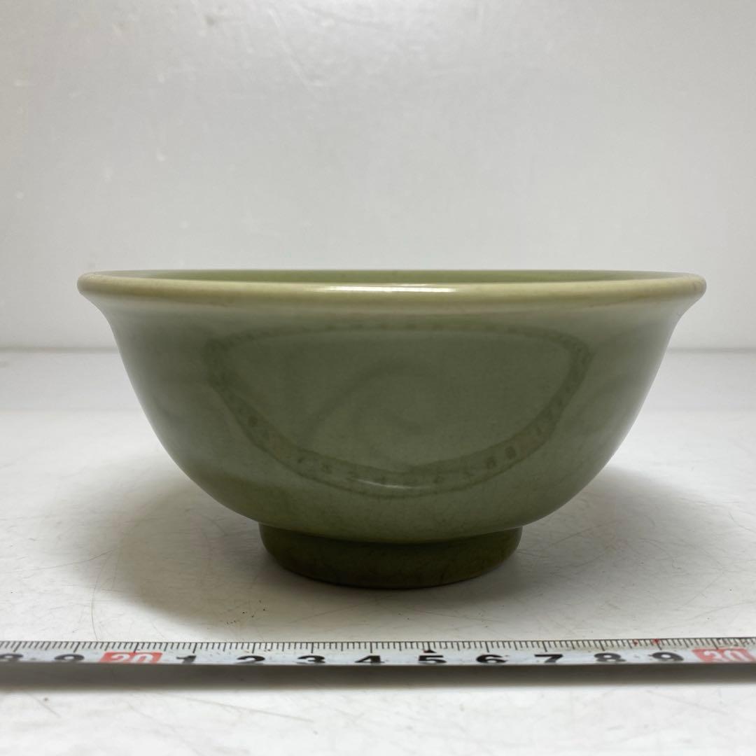 中国元時代 竜泉窯 青硫茶碗 直径約13.5cm タトチ　東T8-0207