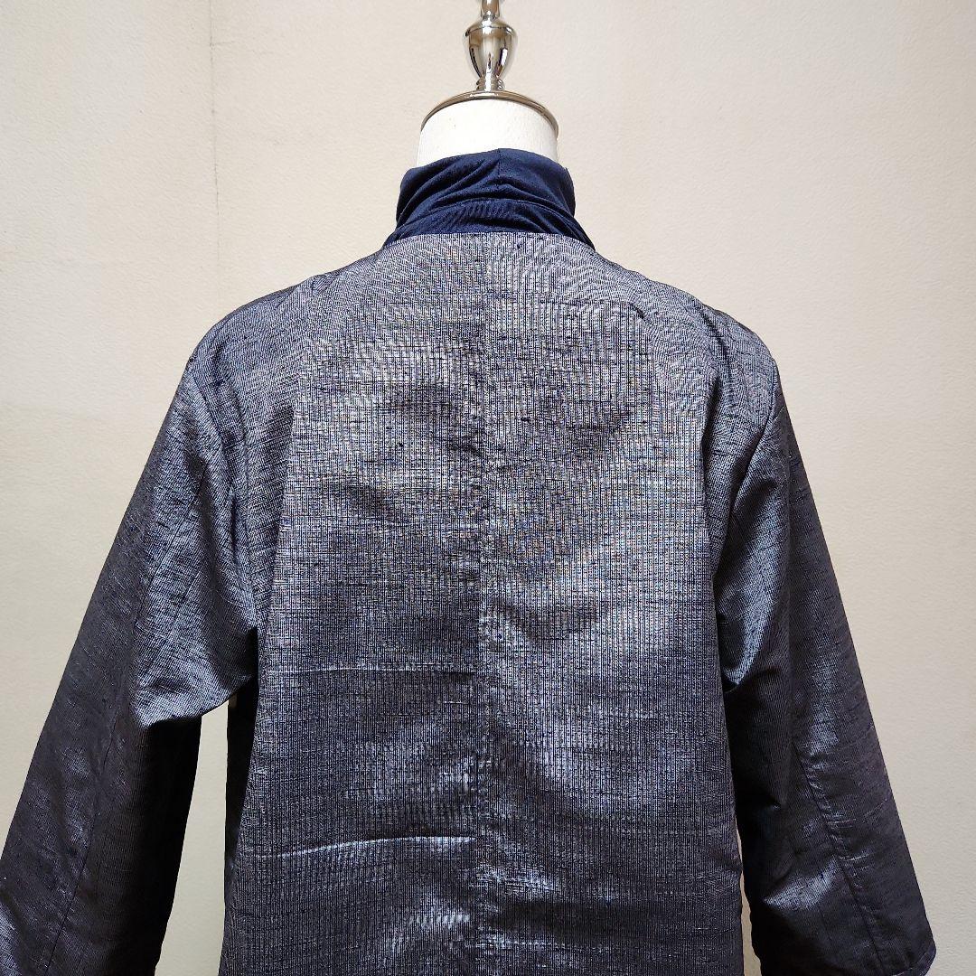 リバーシブル染大島紬&グレー無地紬リメイクドレ－プジャケットリバマフラー付き