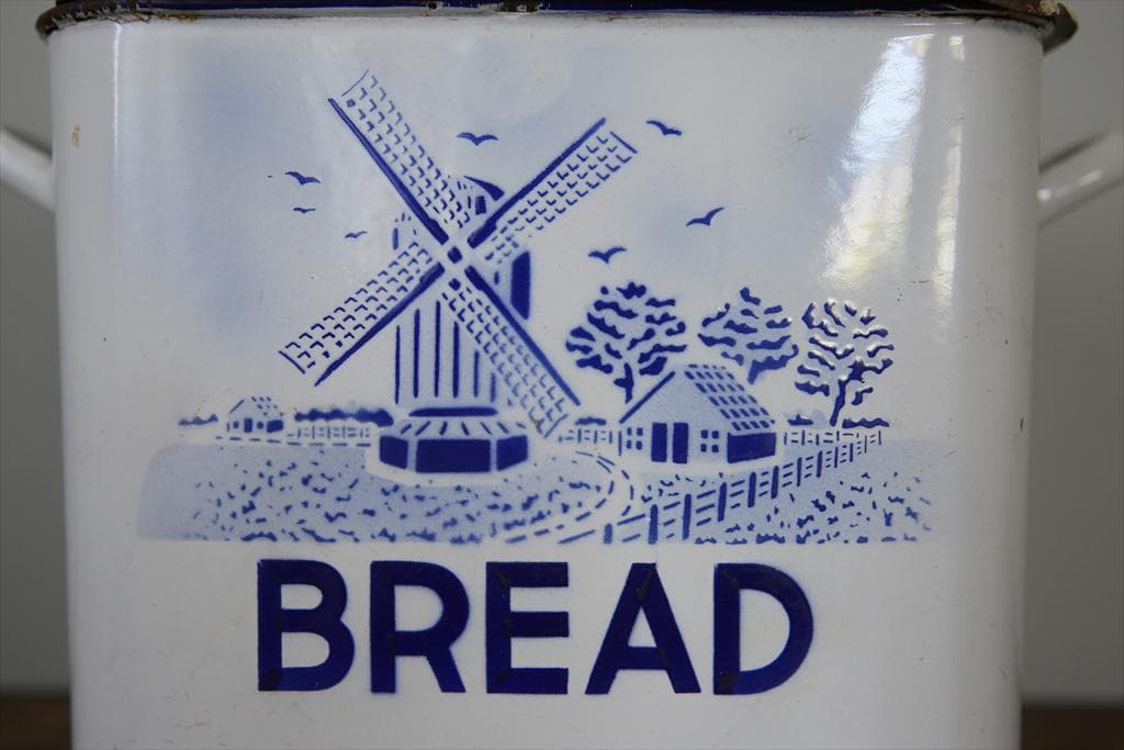 英国アンティーク琺瑯製ブレッド缶/ホーローキャニスター/米びつ(83-243)