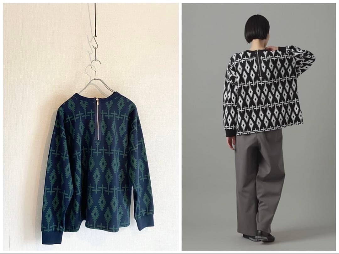 未使用タグ付 2025SS ZUCCa ブロックプリントスウェット M ネイビー