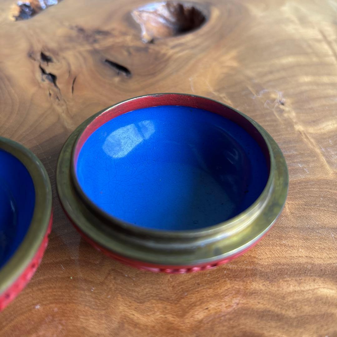 中国 堆朱 香合 茶道具 内七宝 金属枠香合