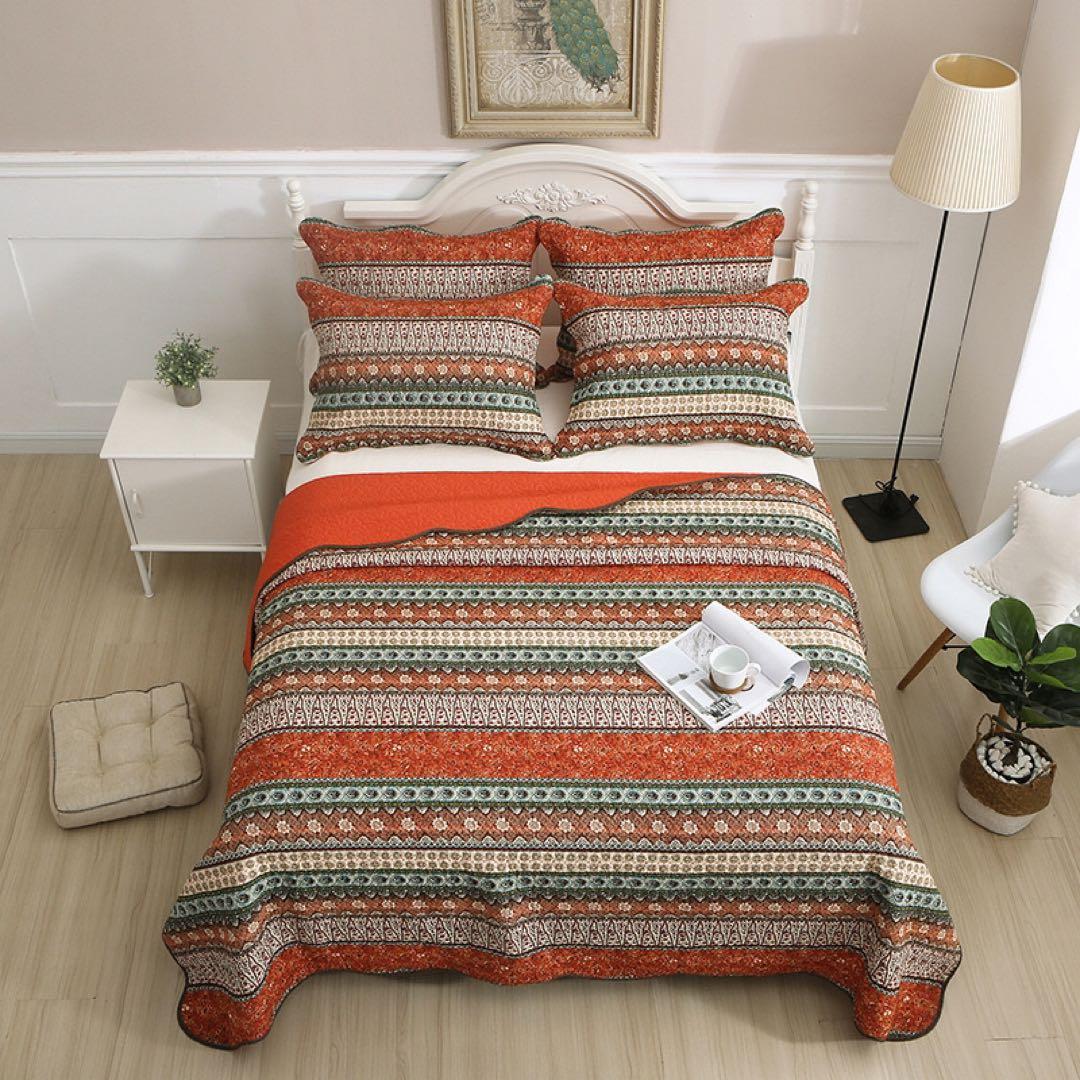 キルトベッドカバー3点セット綿マルチカバー キルティング 728