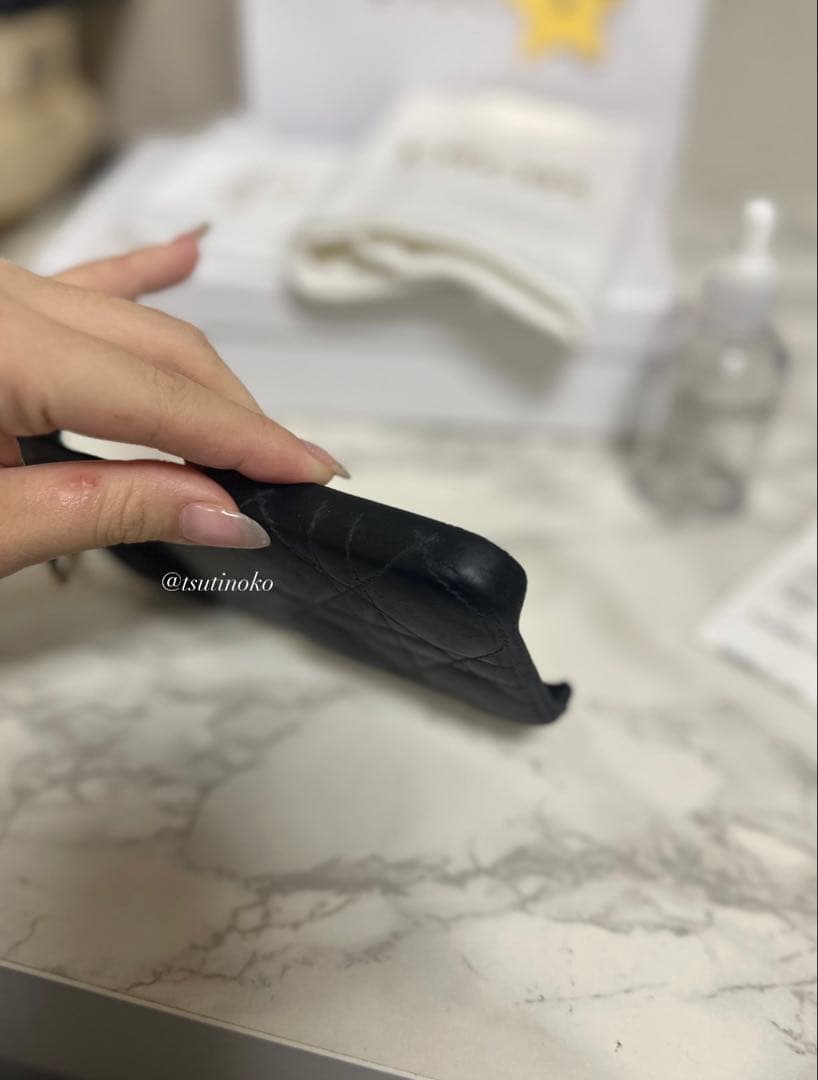 Dior ブラックレザー iPhone14proケース