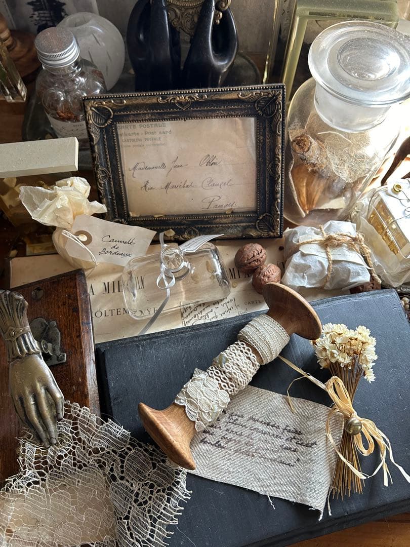 アンティーク ベルギーレース 3種 糸巻き 小さなブーケ パニエセット