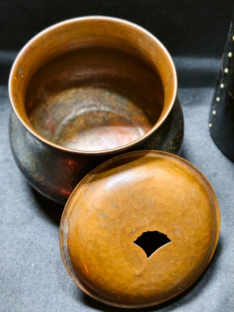 茶道具 玉川堂茶筒+建水 鎚起銅器 新潟県無形文化財 燕三条 旧家蔵出し美品