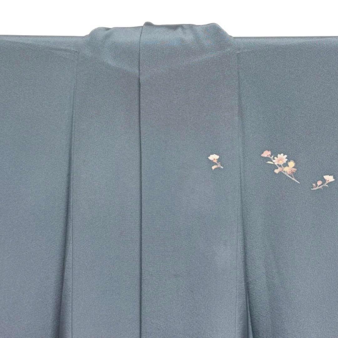 作家もの　付け下げ　菊　友禅　ブルー　着物　092w d