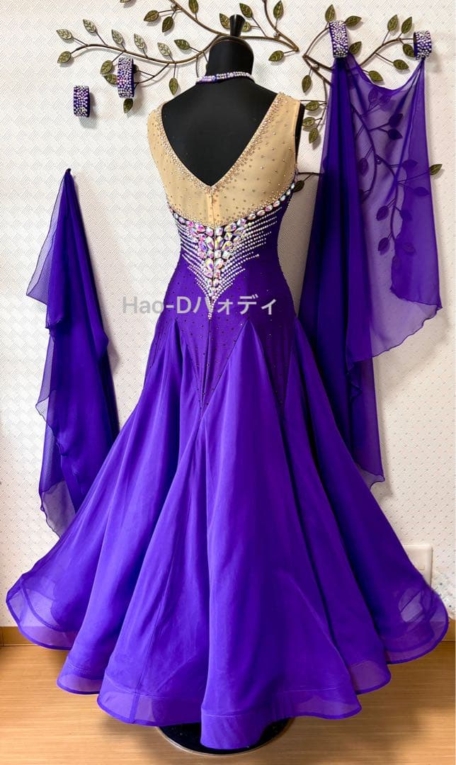 新品★ダンスドレス★スタンダード★社交ダンス★競技会★パーティー★パープル