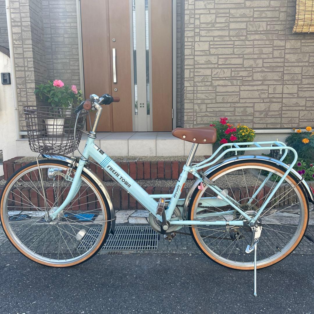 シティサイクル ライトブルー 前カゴ付き　マルイシ　24インチ