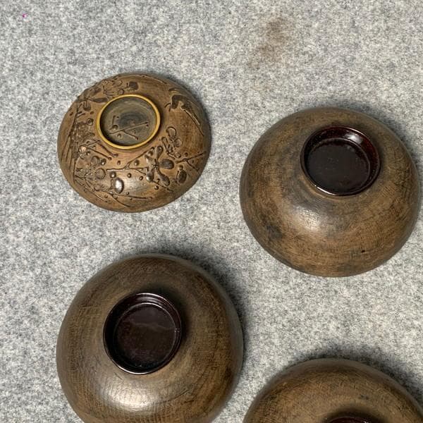 会津塗鉄錆塗木製蒔絵富士山吸物椀4個[B34143]