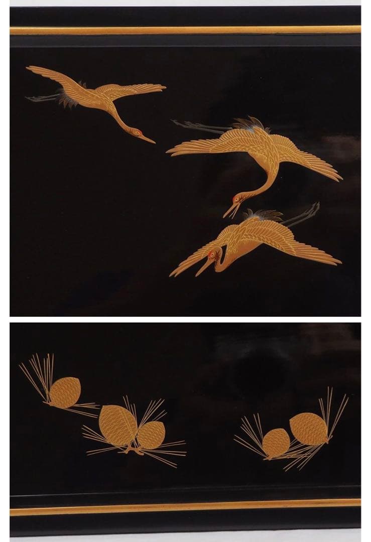 送料無料　旧家蔵出時代輪島塗 本金使用 金蒔絵根５重箱　変え蓋月付　大美品　共箱