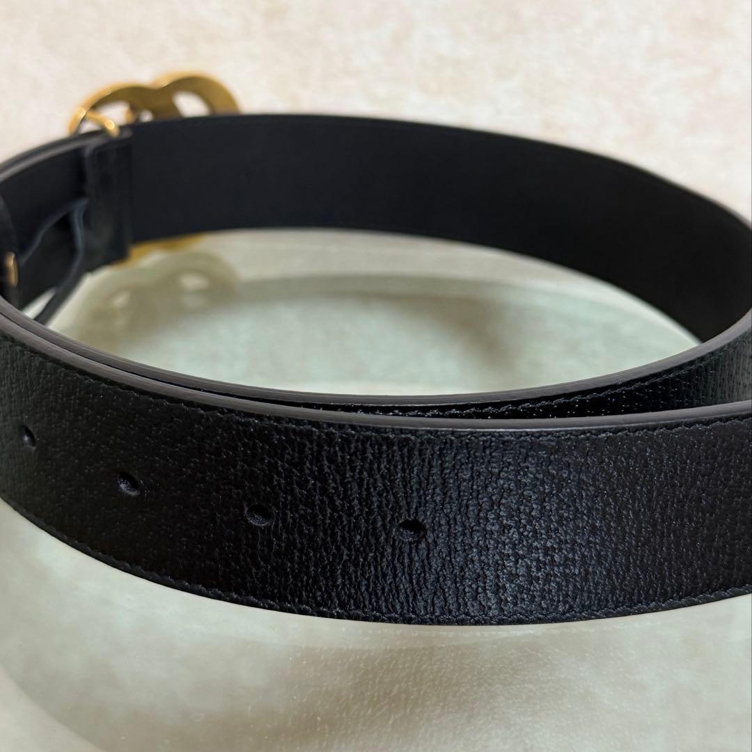 【Gucci/グッチ】箱&ポーチ付き ダブルG スリムベルト ゴールド レザー