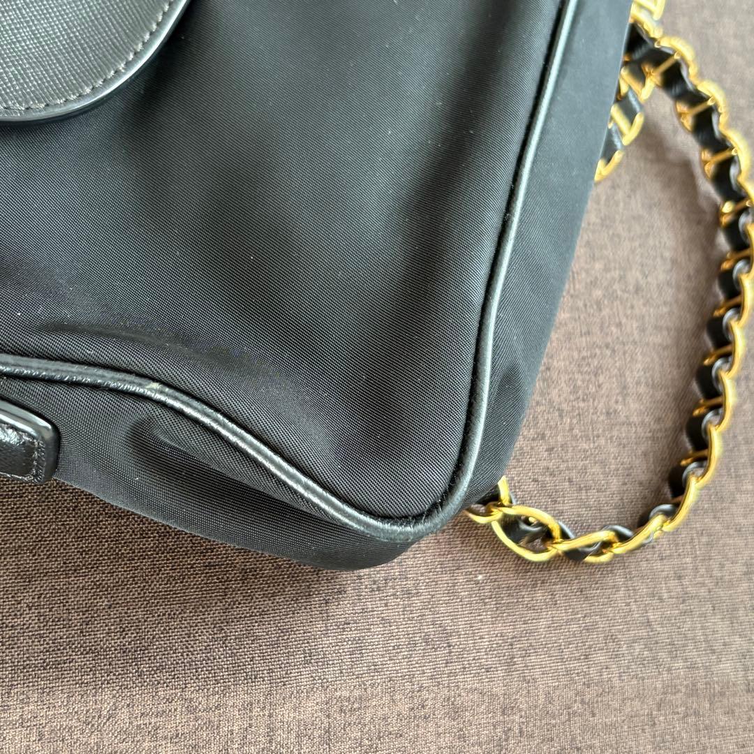 PRADA ブラック ナイロン ショルダーバッグ 牛革 サフィアーノ プラダ