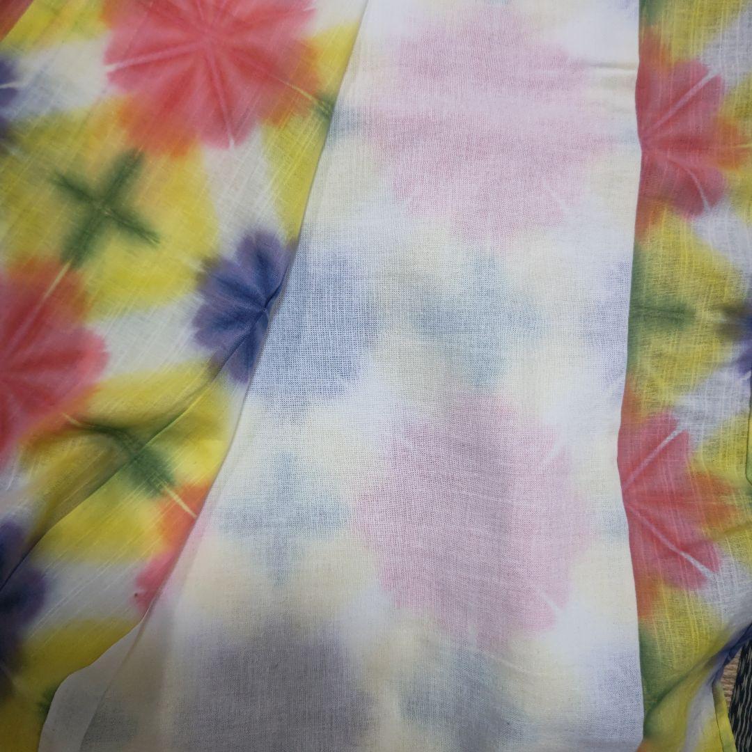 板染め 雪花絞り レモン色 サーモンピンク 紫