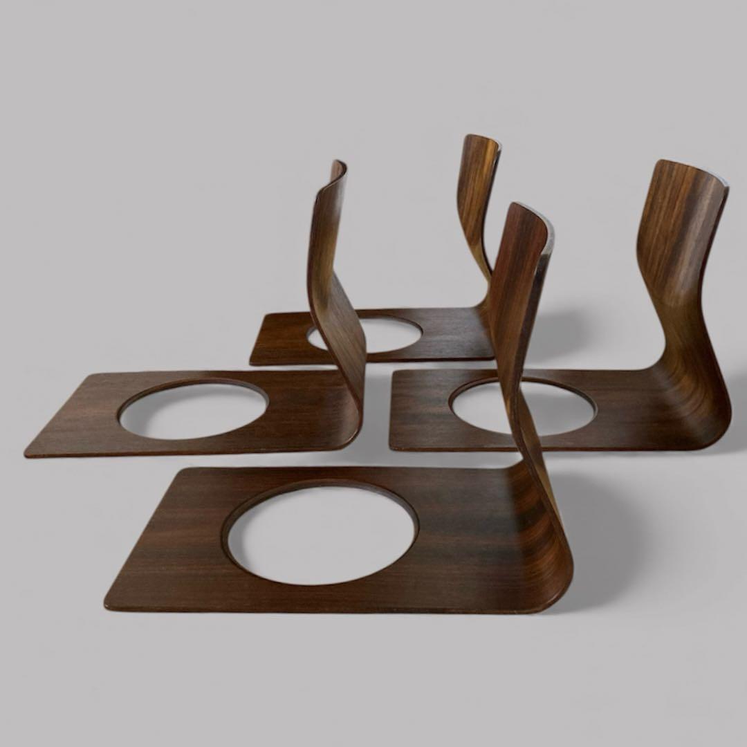 ４脚　天童木工　チェア　曲木　ローズウッド tendo 旧ロゴ　プライウッド