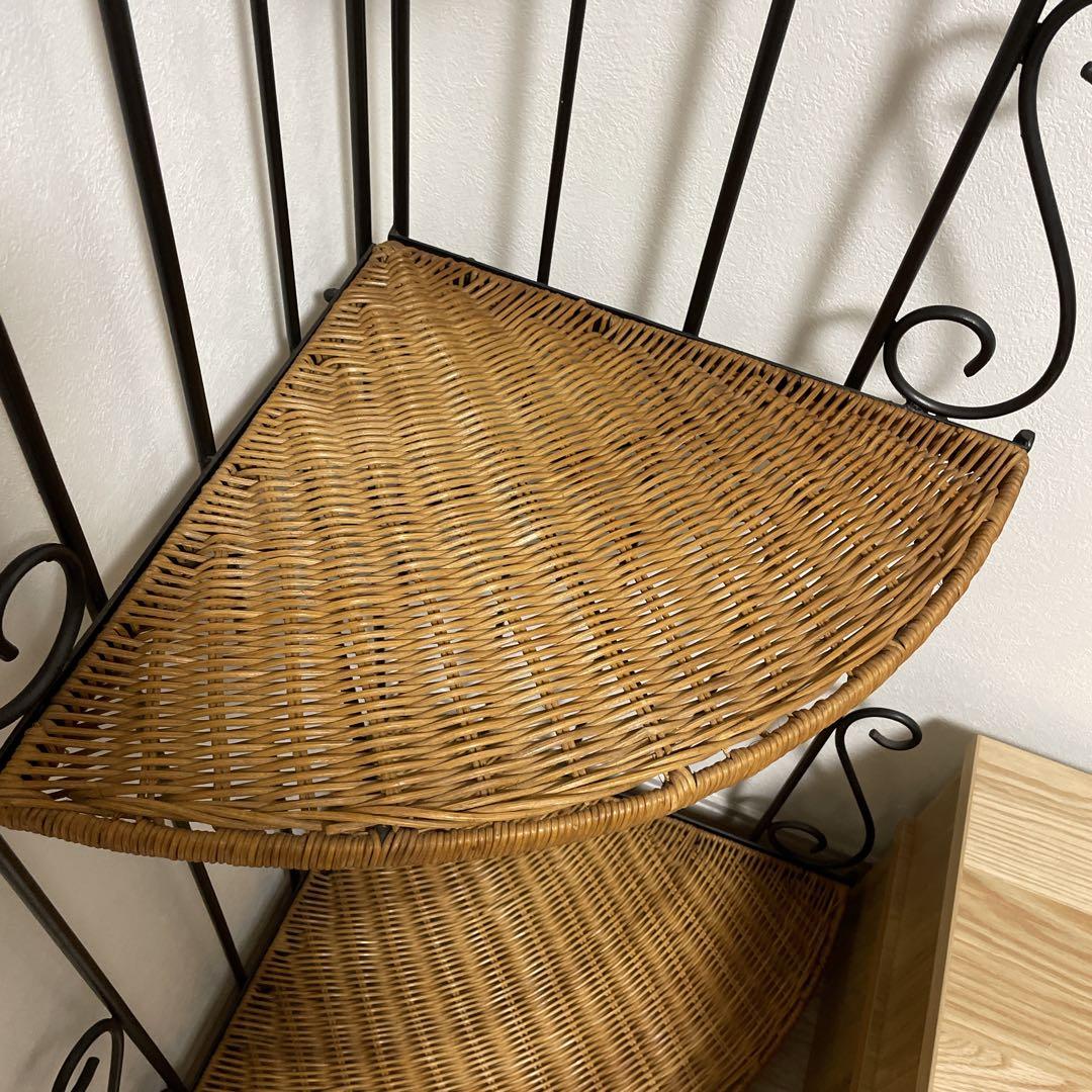 アンティーク調 アイアンフレーム 3段コーナーラタンラック 飾り棚 花台 レトロ