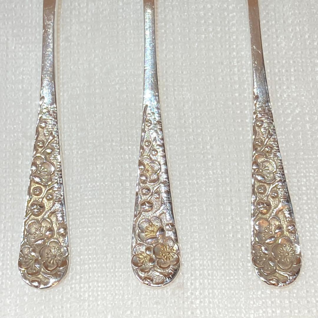 85 純銀梅花装飾モカスプーン3本セット