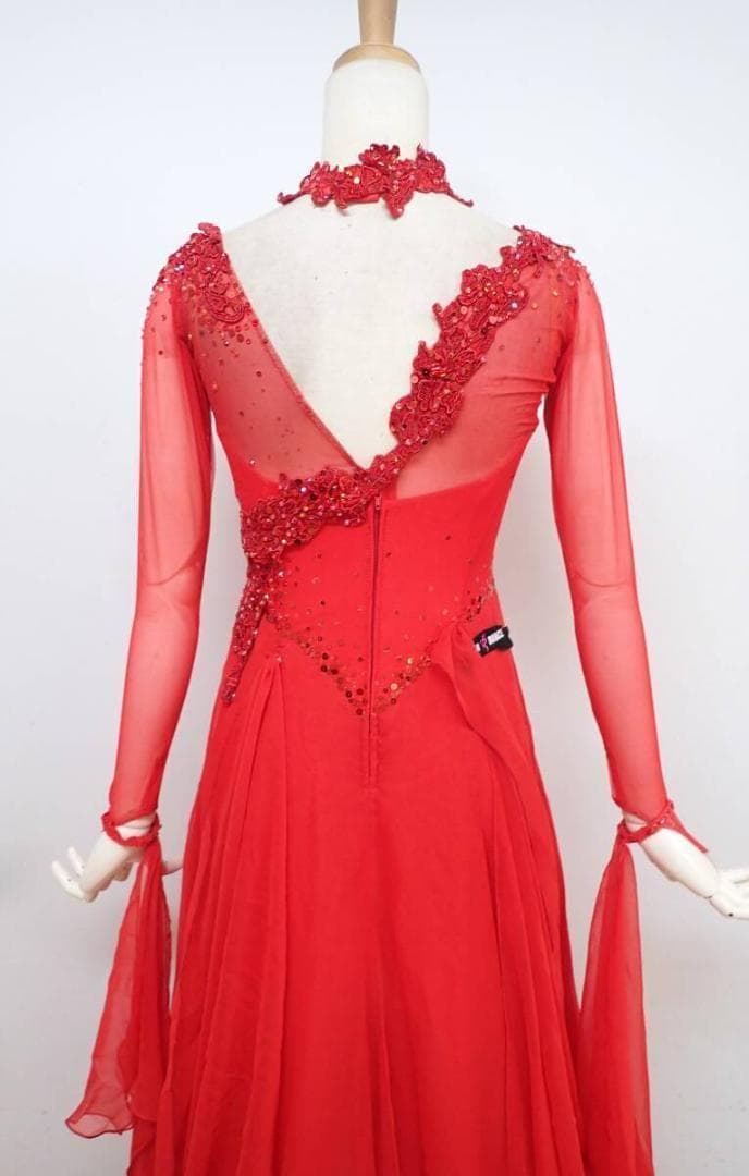 6361★タカダンス★赤/スパンコール/スタンダードドレス☆社交ダン