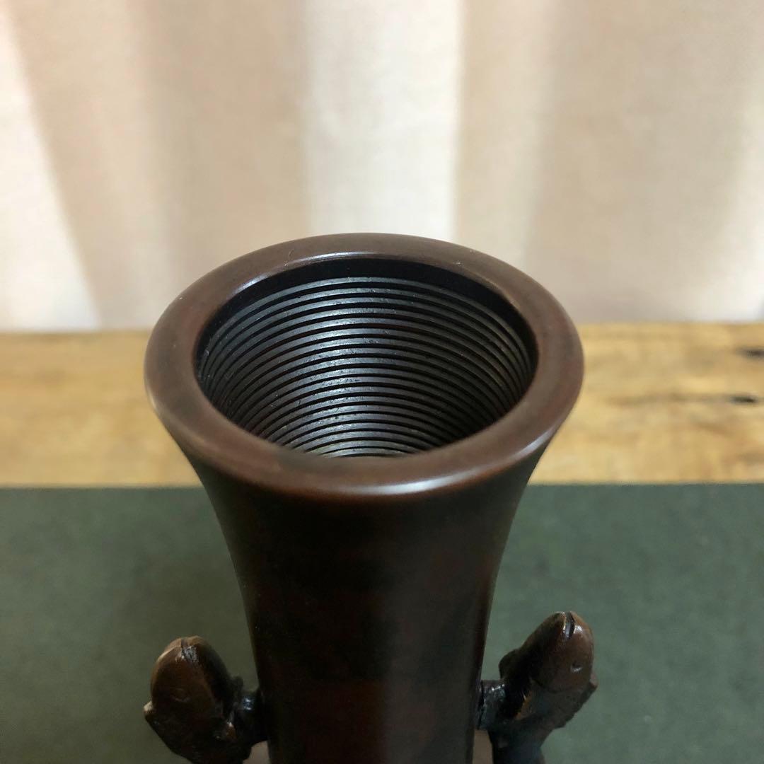 唐銅双鯉耳付花入 共箱 茶道具