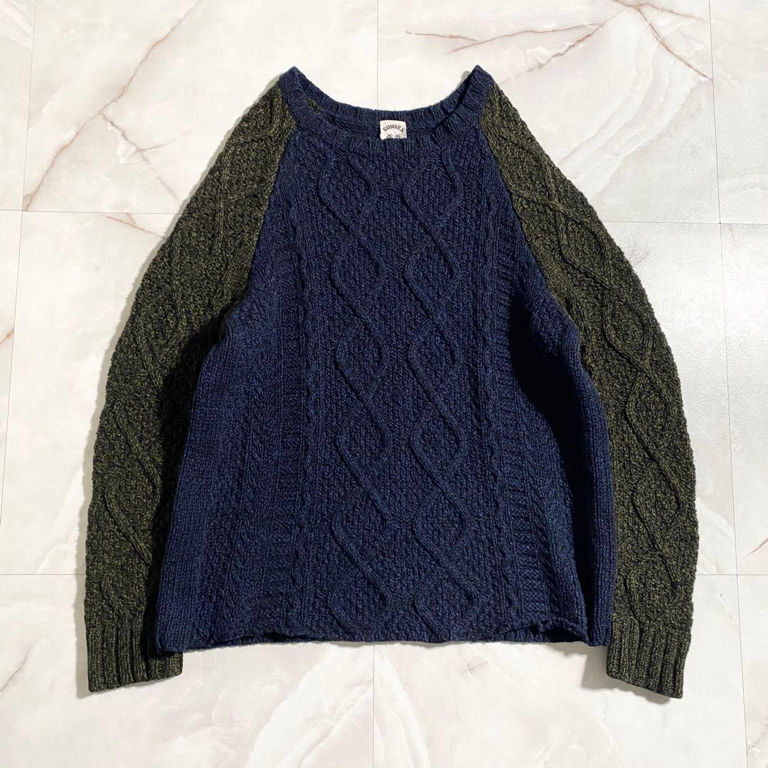 A18450 美品 SUNSEA ウールカシミヤ ラグラン切替ケーブルニット 2