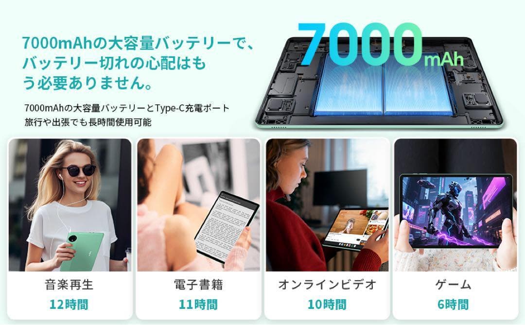 タブレット Android14 11インチ 12GB+128GB+1TB拡張