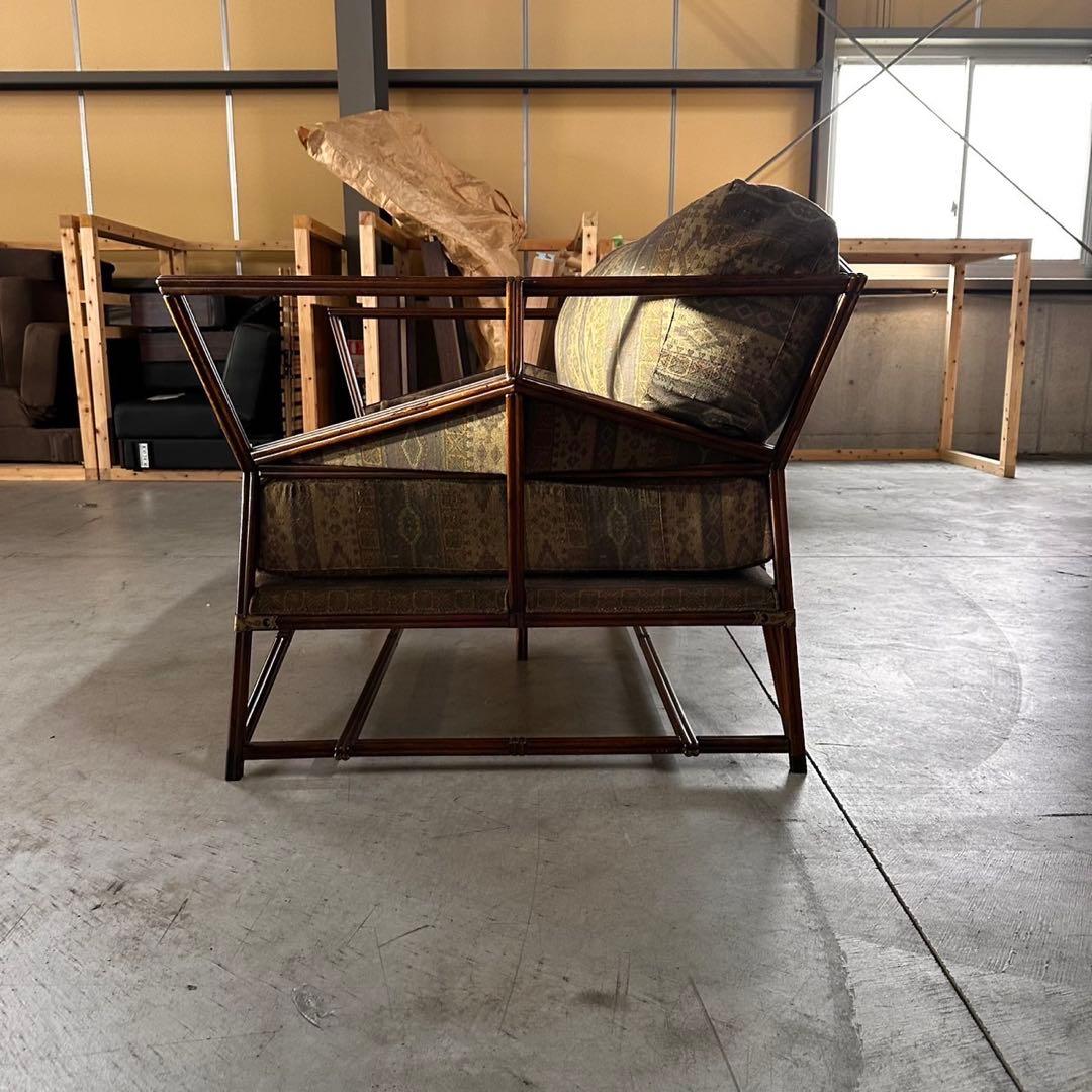 2人掛けソファ エスニック柄 ラタン調フレーム F071