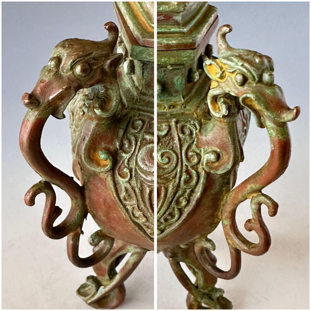 長谷川雅山　青銅　瑞貴　三足　香炉　工芸品　美術品　極上品　金工　鋳物