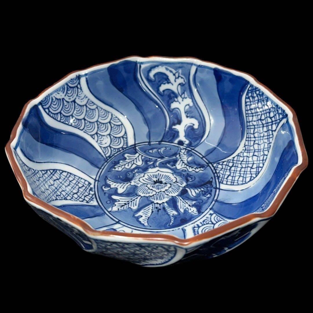 (10客揃え) 和食器 捻り祥瑞 染付 なます皿 刺身皿 鉢 直径15cm 銀彩