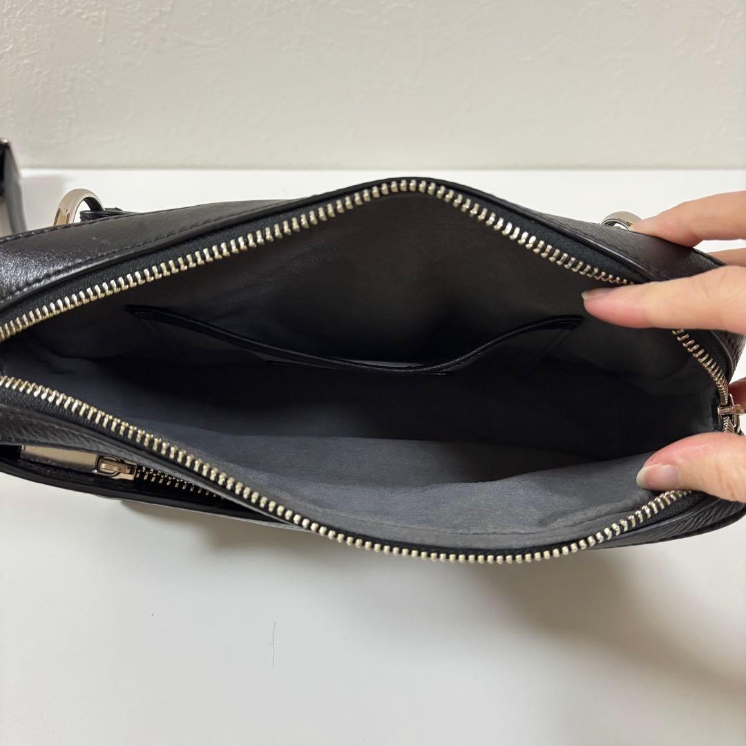 MOTHERHOUSE レザー リニア 2way ショルダー バッグ ブラック