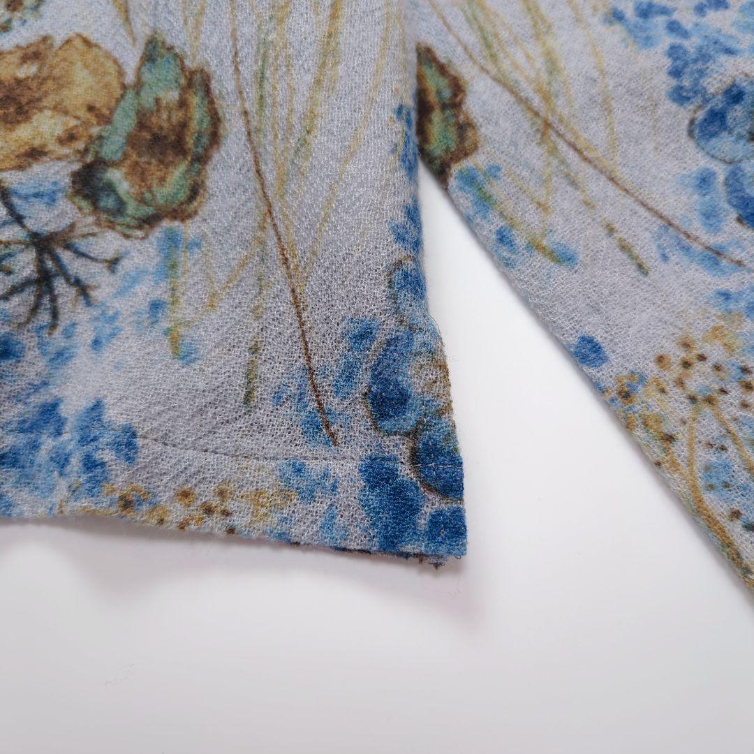 コットンハウスアヤ｜ウールガーゼ 長袖シャツ 水彩フラワー ブルー系 美品