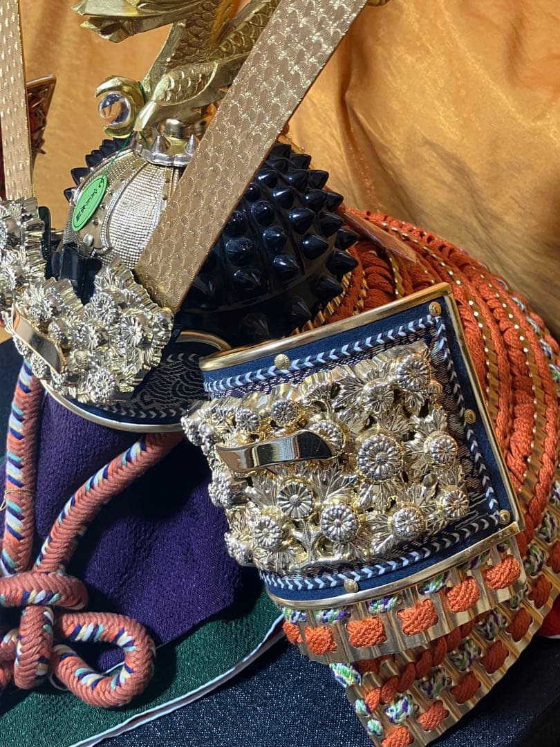 五月人形　25号　兜　美濃長鍬形　 宝石付　純金箔押木彫竜　甲冑