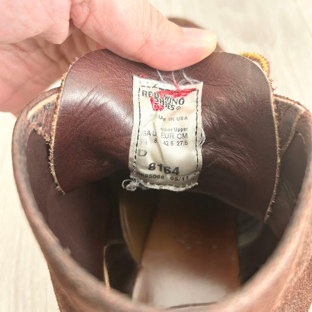 RED WING 8164 ブラウン スエード プレーントゥブーツ 27.5