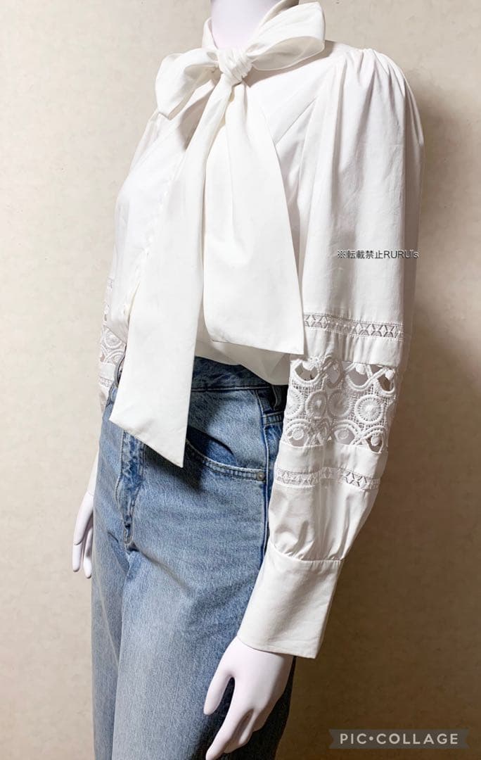 新品 alice+olivia アイレット刺繍レース ボウタイ シャツブラウス