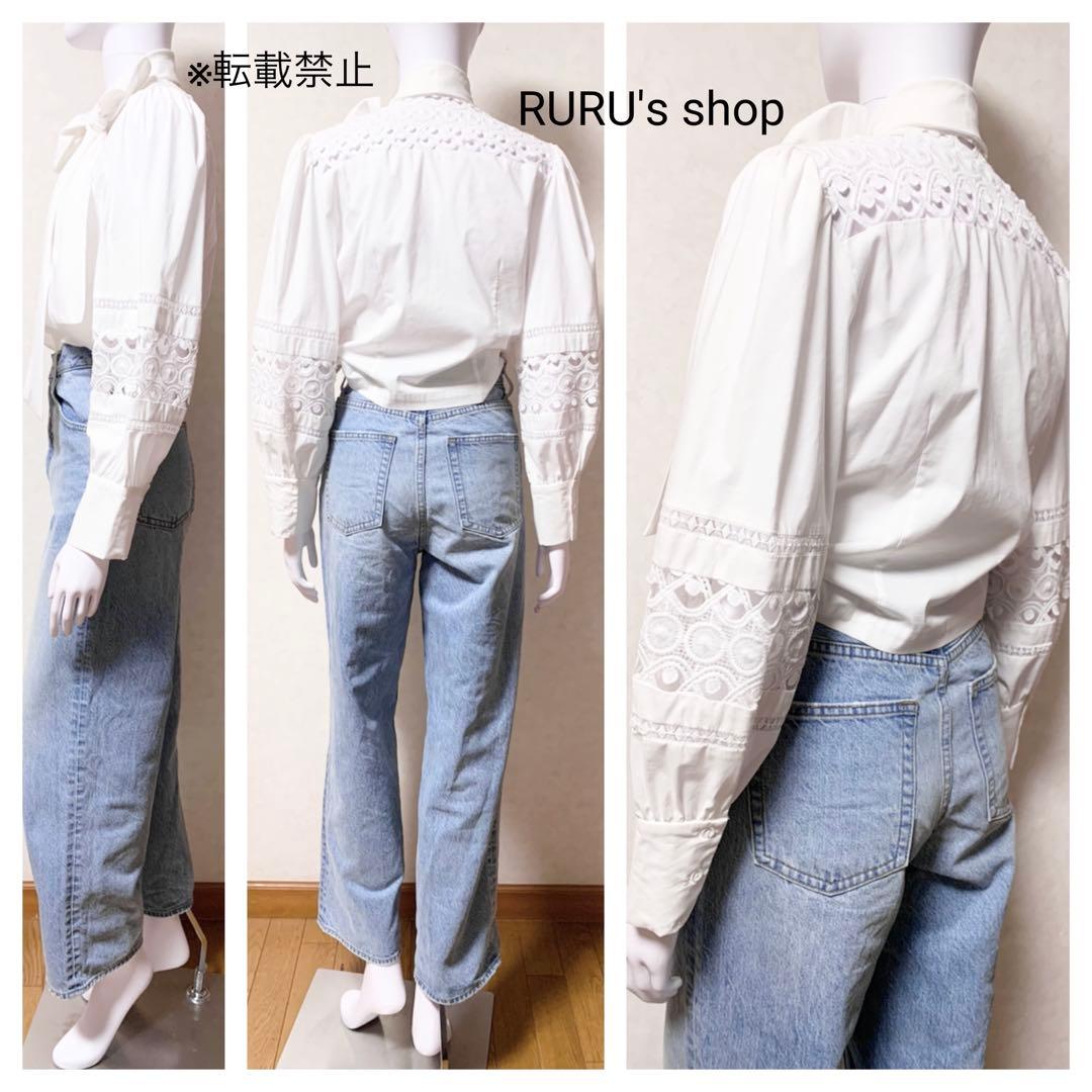 新品 alice+olivia アイレット刺繍レース ボウタイ シャツブラウス