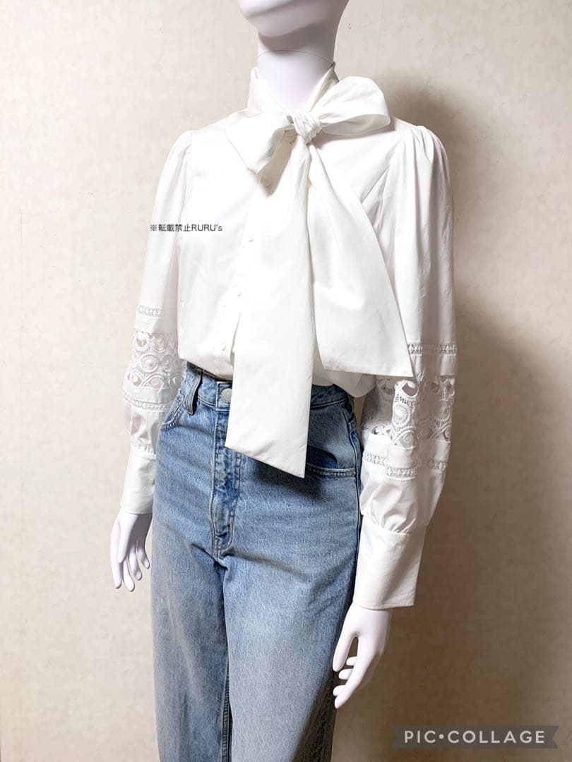 新品 alice+olivia アイレット刺繍レース ボウタイ シャツブラウス