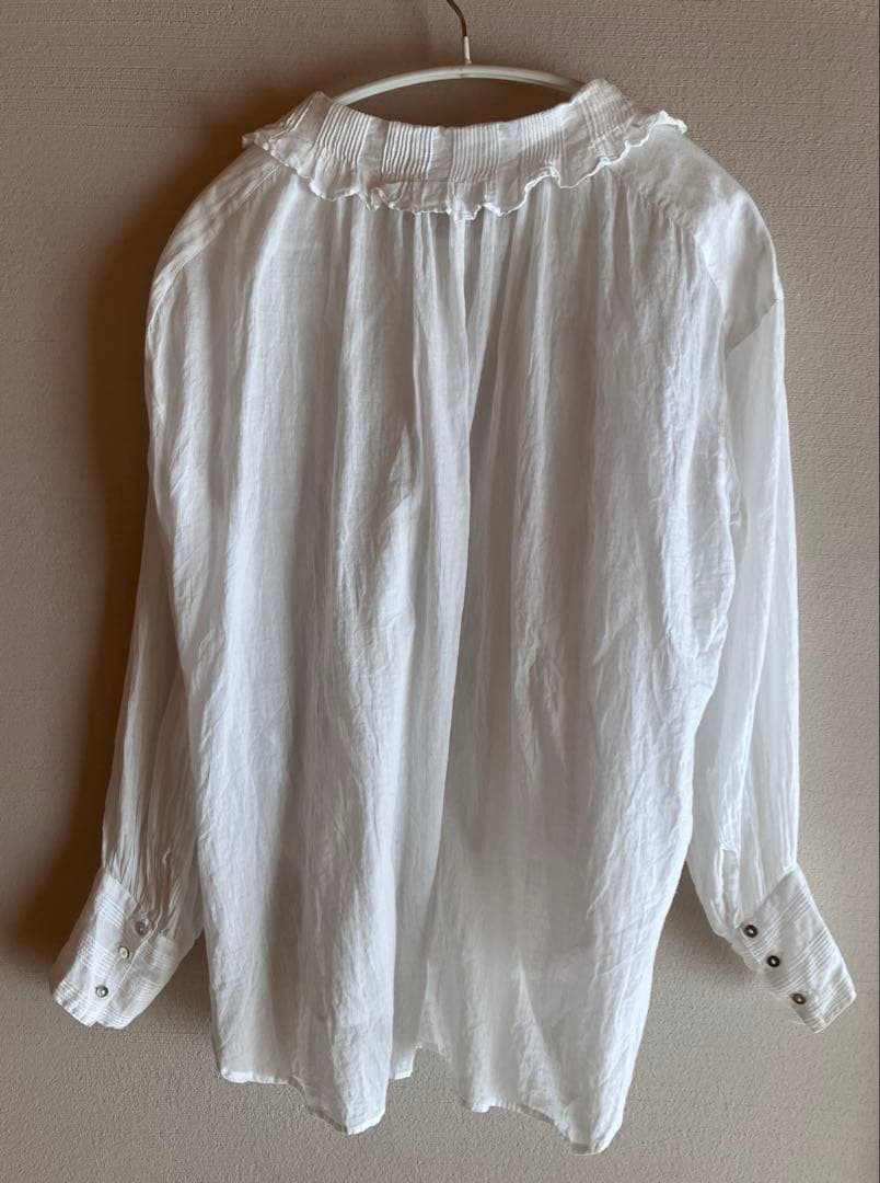 ヌキテパ　五明祐子さんコラボ　衿フリルブラウス　シアー　コットン　白