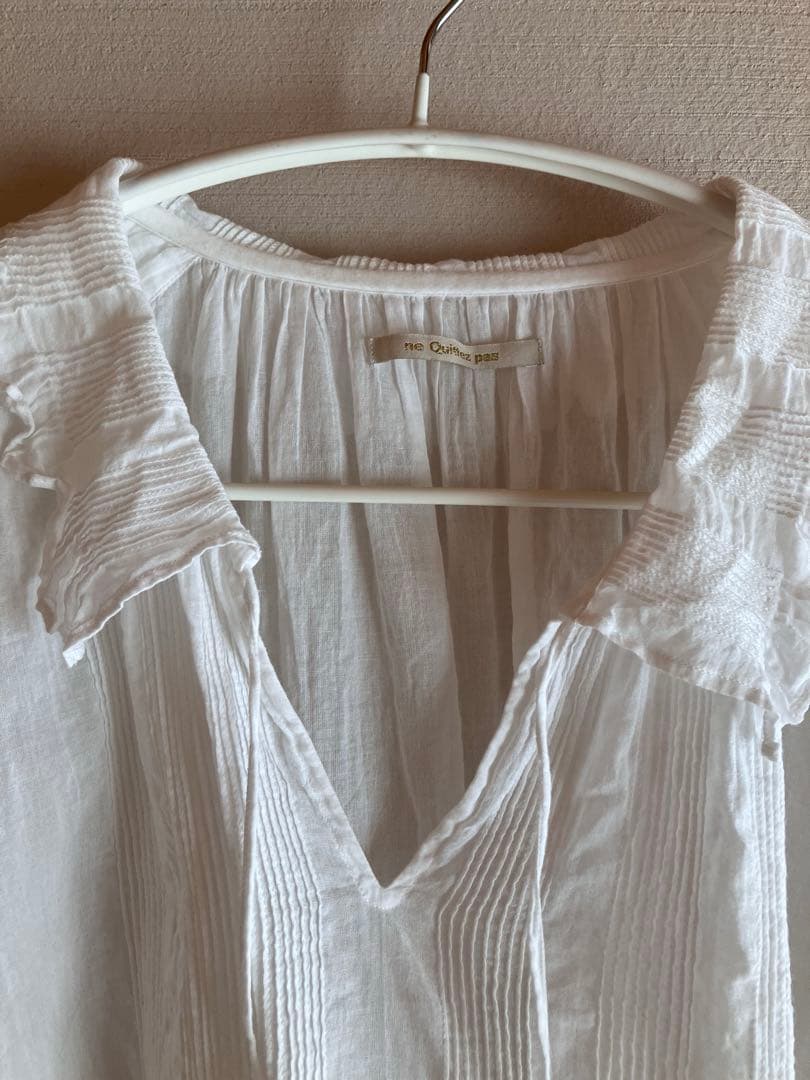 ヌキテパ　五明祐子さんコラボ　衿フリルブラウス　シアー　コットン　白