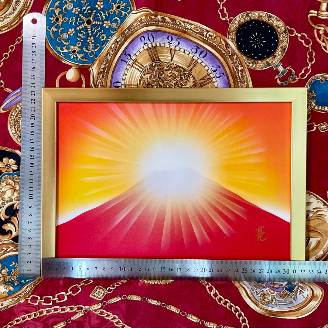 最強開運アート☆ダイヤモンド赤富士絵画 商売繁盛金運アップ A4額縁付き