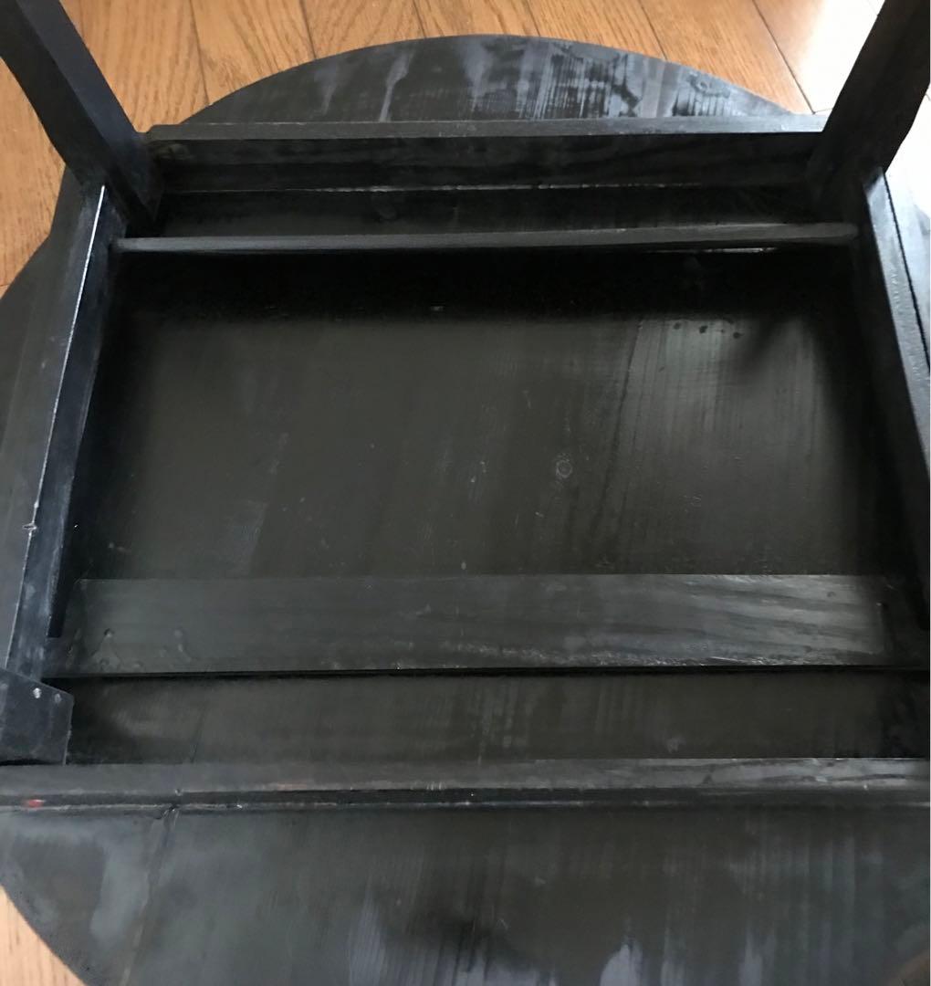 昭和レトロ　オレンジ、黒色 円形木製折り畳みテーブル　【希少】