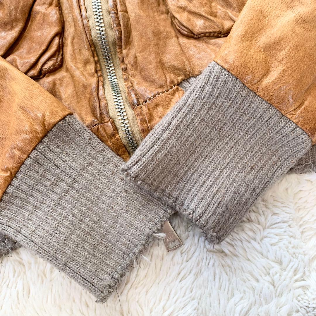 GIORGIO BRATO レザー　ジャケット　袖リブ　鳥　42サイズ　ブラウン