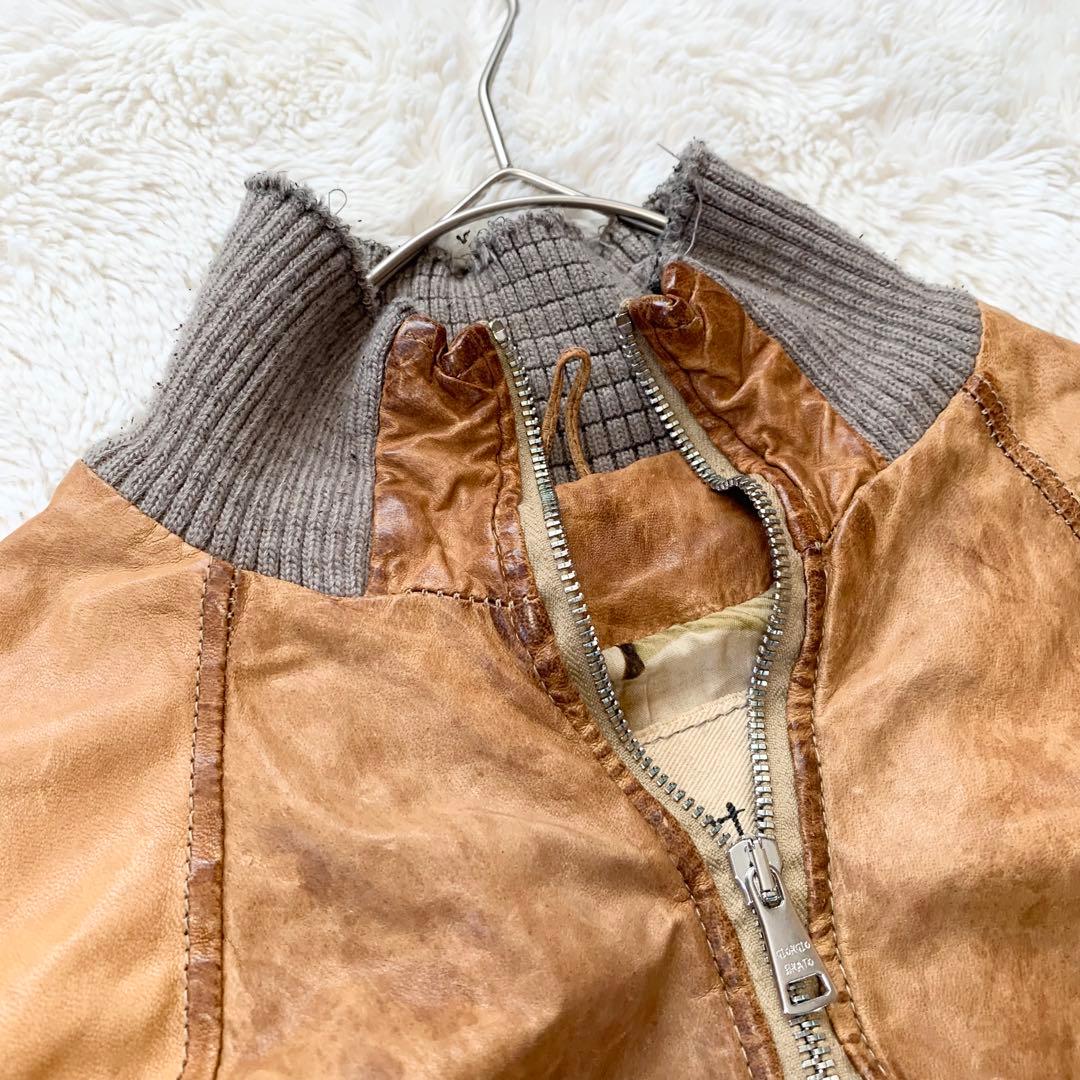 GIORGIO BRATO レザー　ジャケット　袖リブ　鳥　42サイズ　ブラウン