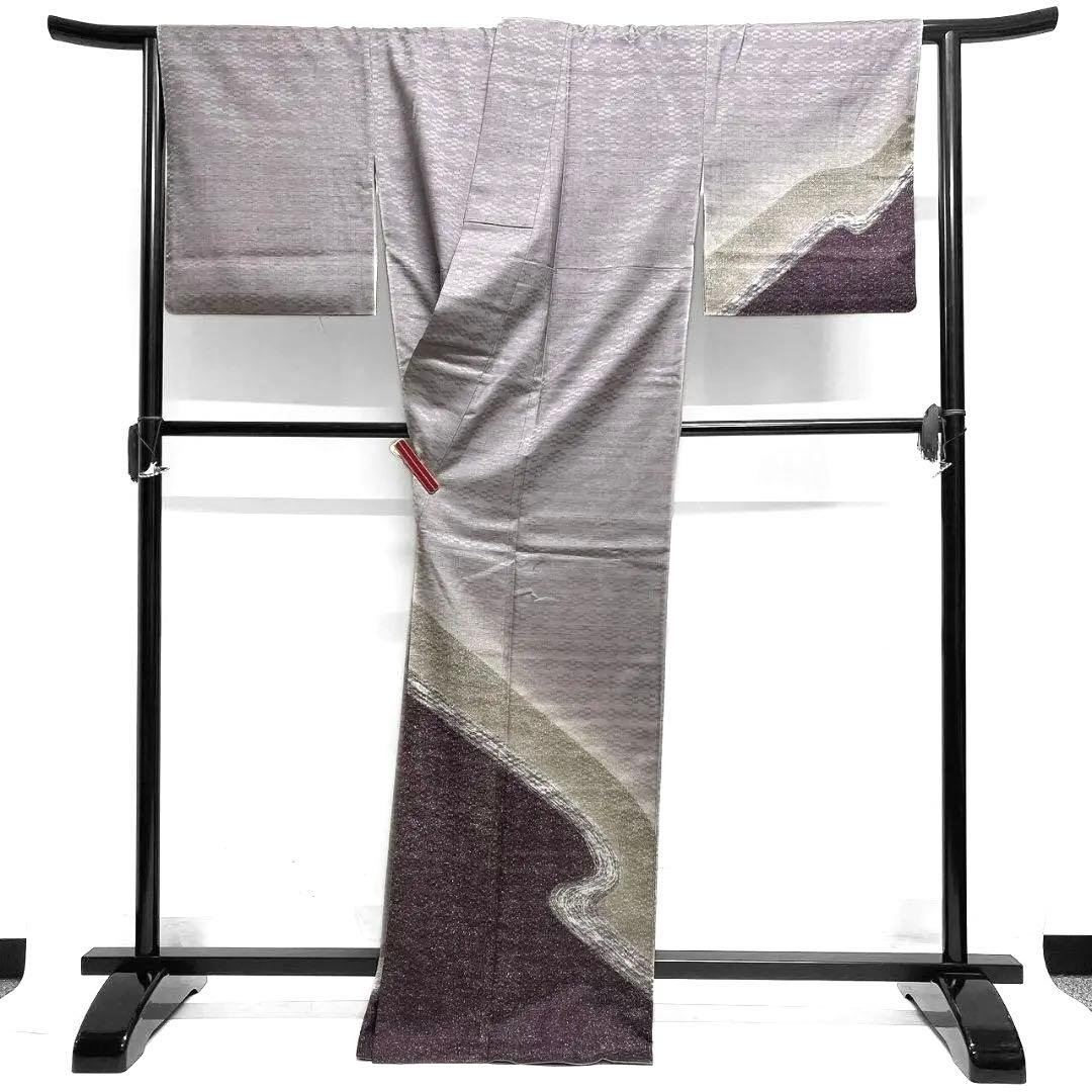 紬地　たたき染め　流線　付け下げ　着物　024a p